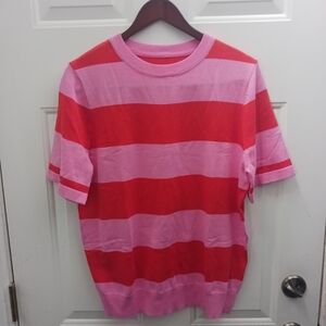 Vibrant Red and Pink Striped Women's Sweater